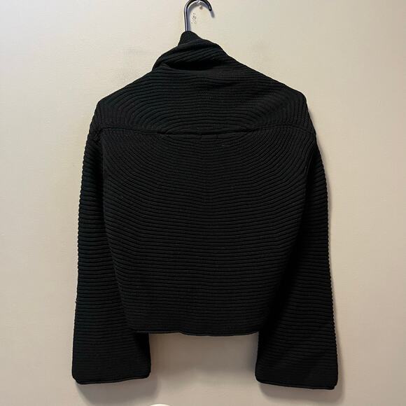 Transit Par Such Ribbed Big Collar 100% Wool Size Small Black Cardigan - Picture 2 of 6